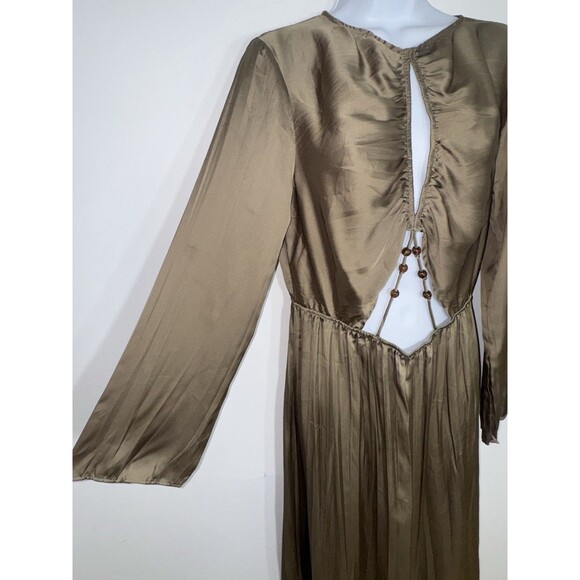 ZARA WOMAN SS22 Wrinkle Satin Effect Cut Out Midi Dress Taupe Medium - Picture 5 of 7